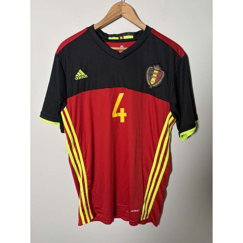 Adidas Belgium Euro 2016 Home Jersey Vincent Kompany #4 Red Soccer Shirt Men L